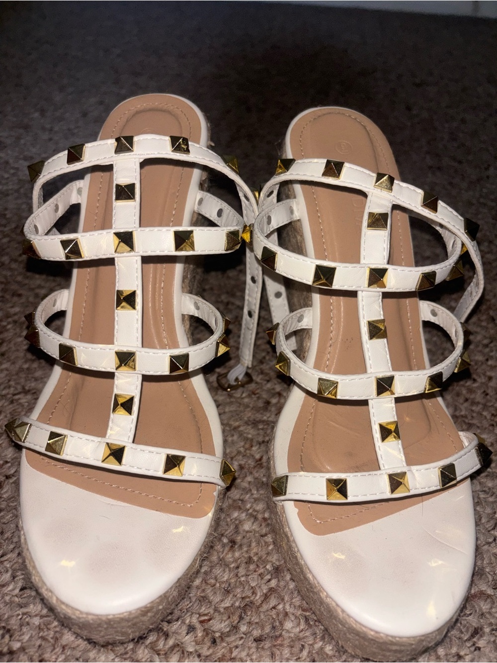 White Studded Strappy Platform Sandals